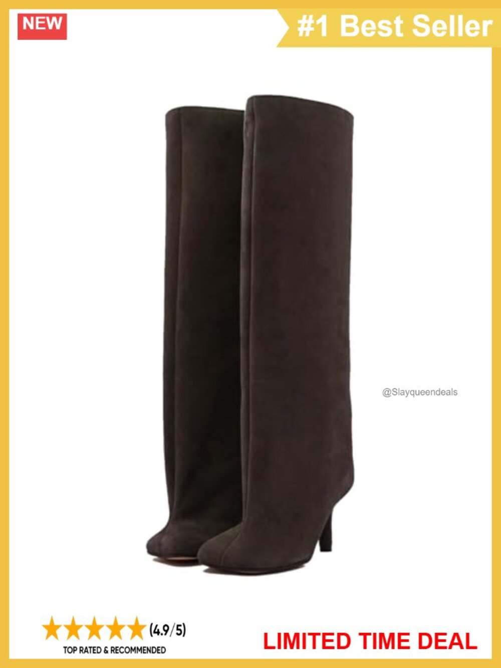 Square Toe Kitten Heel Knee High Pull On Tall Boots Faux Suede